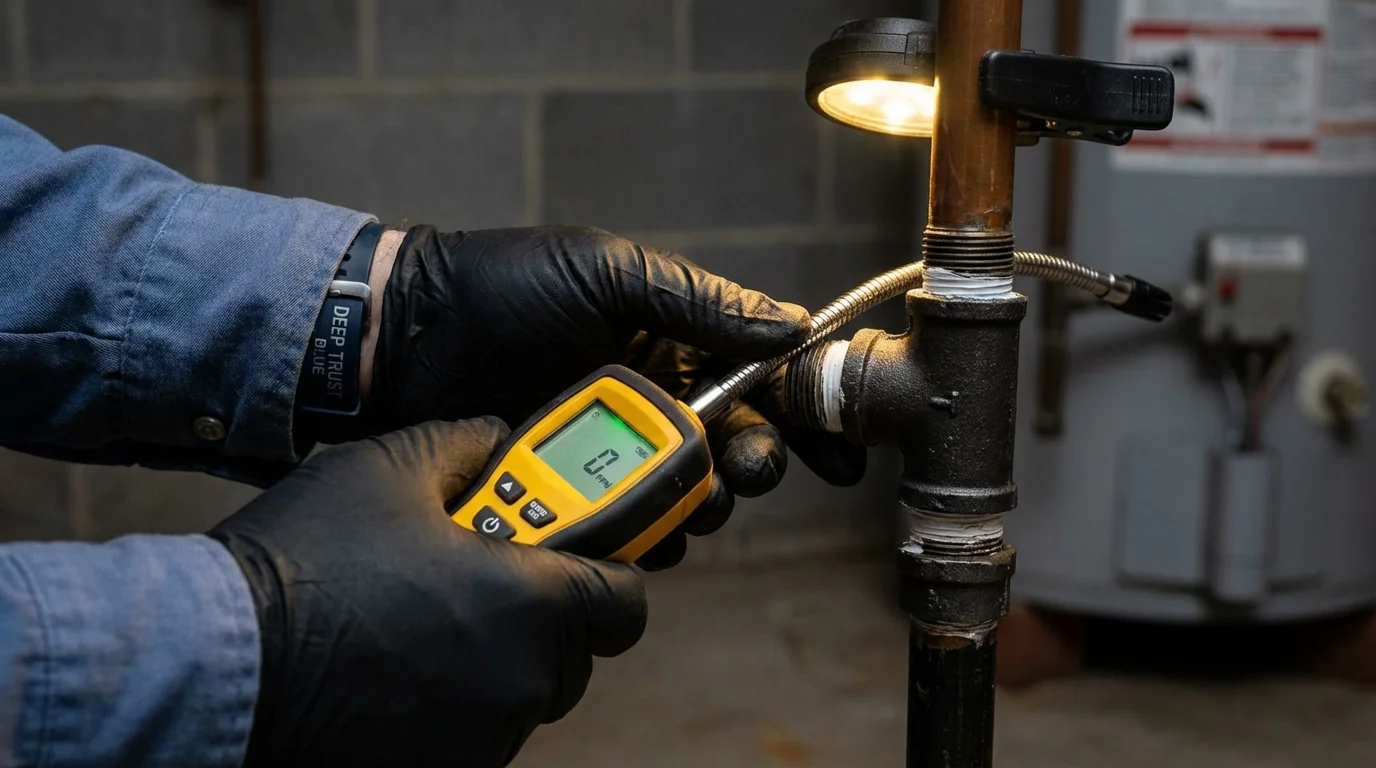 Gas leak detection with electronic sniffer by Johns Plumbing LLC in Arnaudville