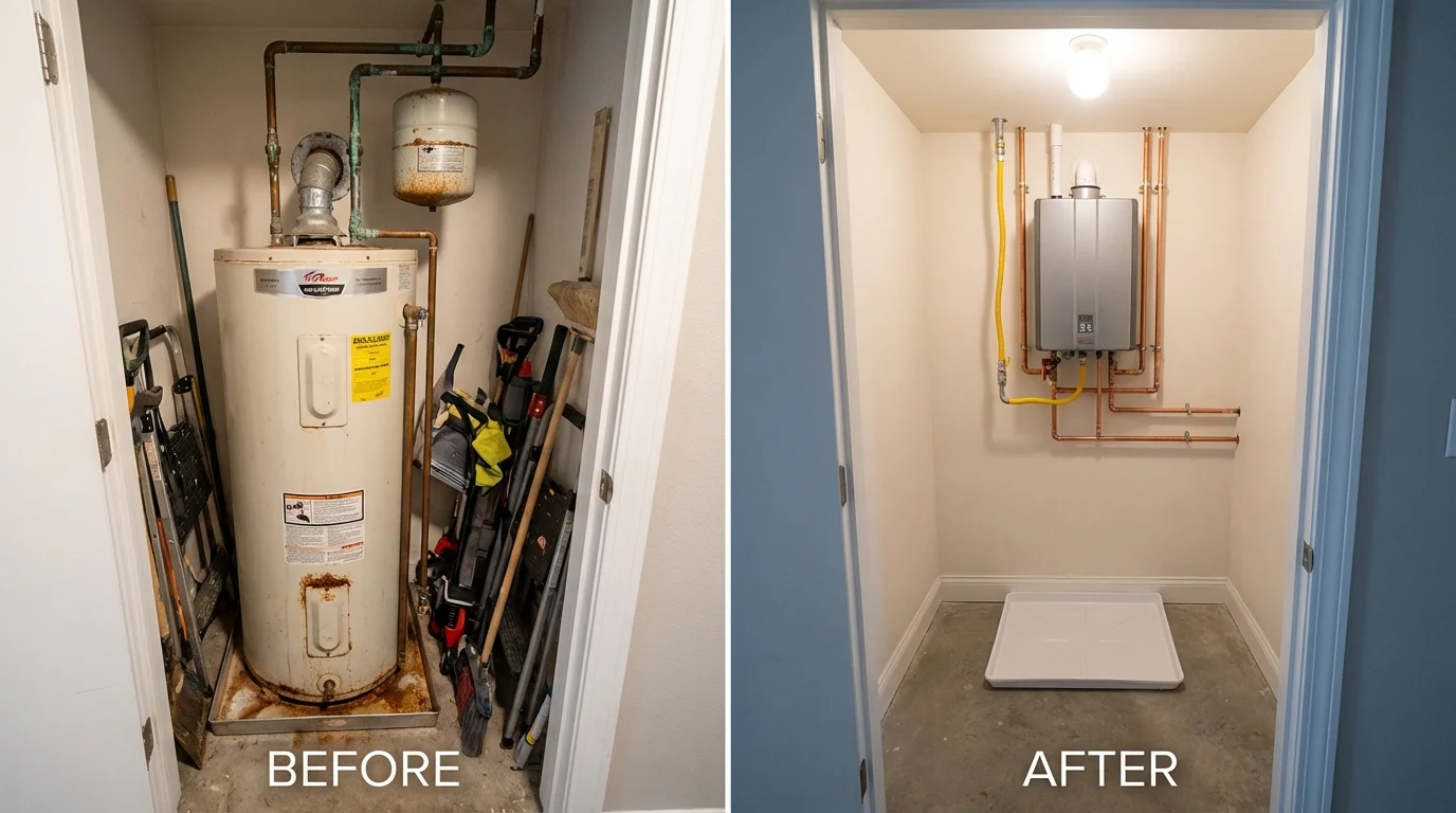 Tank water heater versus wall-mounted tankless unit comparison for Arnaudville, LA homeowners